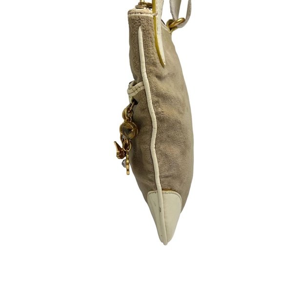 JUICY COUTURE Velour Beige Tan Cream Y2L Crossbody Shoulder Bag Purse Tote Charm - Picture 4 of 16